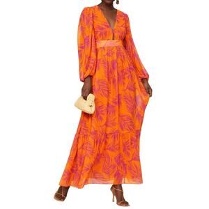 TOCCIN Palm Print Maxi in Orange, Size 2, MSRP $545